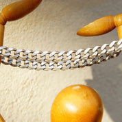 Vintage Italian Sterling Silver Curb Chain Bracelet, 7mm Flat Cuban Link Chain, Solid Silver Chain Link Bracelet, 925 Italy, 9" Long
