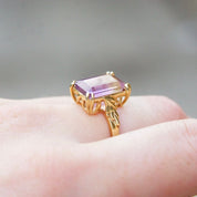 Vintage 14K Gold & Ametrine Gemstone Cocktail Ring, Large Emerald Cut Stone, Ornate Gold Cathedral Setting, Statement Ring, Size 8 1/4 US