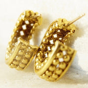 Vintage 14K Gold Hoop Earrings, Bead Textured Open Back Stud Hoops, Small Chunky Yellow Gold Earrings, 585 Accessory, 5/8" L x 1/4" W