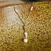 Vintage 14K Gold Pearl Y-Necklace, Elegant Necklace With Gold & Pearl Beads, Loose Rope Chain, Petite/Delicate Gold Choker, 16 1/2" Long