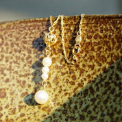 Vintage 14K Gold Pearl Y-Necklace, Elegant Necklace With Gold & Pearl Beads, Loose Rope Chain, Petite/Delicate Gold Choker, 16 1/2" Long