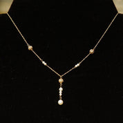 Vintage 14K Gold Pearl Y-Necklace, Elegant Necklace With Gold & Pearl Beads, Loose Rope Chain, Petite/Delicate Gold Choker, 16 1/2" Long