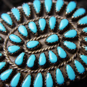 Vintage Signed GAB STERLING Zuni Needlepoint Turquoise Belt Buckle, Handmade Turquoise Buckle, Native American Old Pawn Jewelry, 1 7/8" W