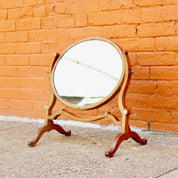 Antique Hepplewhite Style Mahogany Dressing Table Cheval Mirror W/ Accent Ivory Details, Ornate Oval Tilt Mirror, Boudoir Vanity Mirror