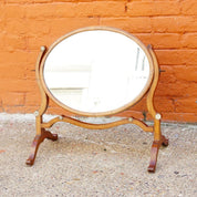 Antique Hepplewhite Style Mahogany Dressing Table Cheval Mirror W/ Accent Ivory Details, Ornate Oval Tilt Mirror, Boudoir Vanity Mirror