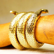 Vintage Whiting & Davis Gold Mesh Snake Necklace And Bracelet, Triple Coil Snake Cuff, Single Coil Snake Choker, Gold Tone Jewelry Set