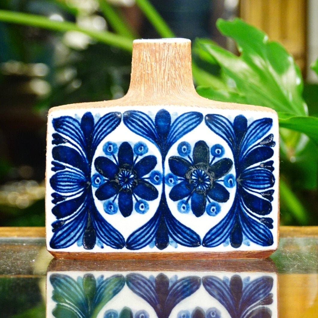 RARE Danish Mid-Century Modern Signed Stoneware Slab Vase, F109, Textured Blue Glaze Vase, Royal Copenhagen Denmark, Ursula Printz Mogensen
