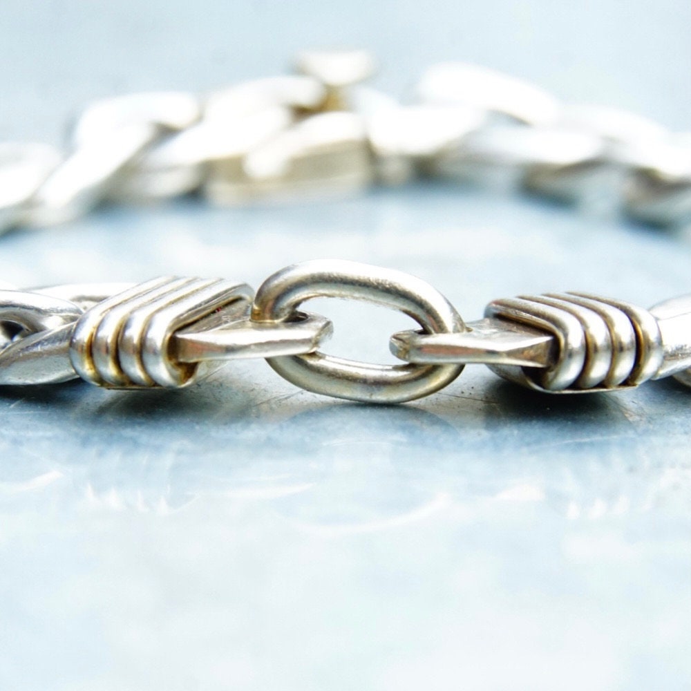 Vintage Modernist Sterling Silver Cuban Link Bracelet, Signed Inger K 925, Solid Silver Chain Link Bracelet, Unisex Bracelet, 7 1/2" Long