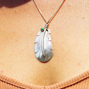 Vintage Signed E. Yazzie Sterling Silver Turquoise Bead Feather Pendant, Native American, Engraved 925 Silver, Small Green Stone, 1 7/8" L