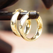 Vintage 14K Yellow Gold Hoop Earrings, Signed Sakes Fifth Avenue, Petite Gold Latch Back Hoops, Classic Gold Earrings, 1 1/2" Long