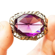 Vintage Sterling Silver Amethyst Brooch, Silver Leaf Frame, Large Faceted Purple Gemstone, Beautiful Amethyst Pin, 1 1/2 W x 1 1/8 L