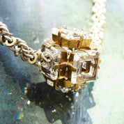 Vintage Aris Geldis Paris Crystal Cube Pendant Necklace, Modernist Statement Necklace, Funky 3D Crystal Pendant, Unique Silver Chain, 21" L