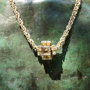 Vintage Aris Geldis Paris Crystal Cube Pendant Necklace, Modernist Statement Necklace, Funky 3D Crystal Pendant, Unique Silver Chain, 21" L