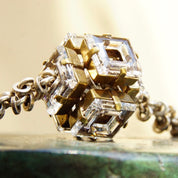 Vintage Aris Geldis Paris Crystal Cube Pendant Necklace, Modernist Statement Necklace, Funky 3D Crystal Pendant, Unique Silver Chain, 21" L