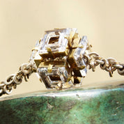 Vintage Aris Geldis Paris Crystal Cube Pendant Necklace, Modernist Statement Necklace, Funky 3D Crystal Pendant, Unique Silver Chain, 21" L