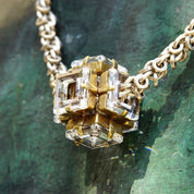 Vintage Aris Geldis Paris Crystal Cube Pendant Necklace, Modernist Statement Necklace, Funky 3D Crystal Pendant, Unique Silver Chain, 21" L
