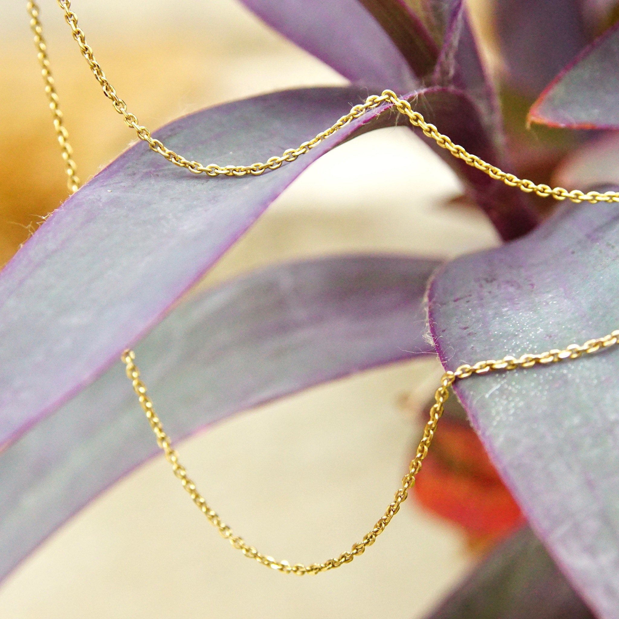 Vintage 14K Gold Cable Chain Necklace, 1mm Yellow Gold Chain, Unisex Necklace, Minimalist, 585 Jewelry, 16 1/4" L