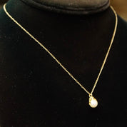 Vintage 14K Yellow Gold Solitaire Pearl Pendant Necklace, Cultured Pearl Drop With Gold Crown Cap, Delicate Gold Chain, 15" Long