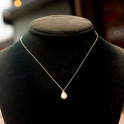 Vintage 14K Yellow Gold Solitaire Pearl Pendant Necklace, Cultured Pearl Drop With Gold Crown Cap, Delicate Gold Chain, 15" Long