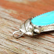 Vintage Signed Native American Sterling Silver Turquoise Pendant, E Sterling, Large Blue Turquoise Stone, Silver Leaf & Berry Design, 2 3/4"