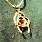 Vintage Italian 14K Gold Ruby Wishbone Heart Pendant Necklace, 2mm Flat Gold Chain, Yellow Gold Cut Out Pendant, Faceted Red Stone, 20.5" L