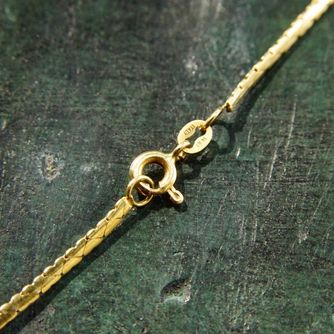 Vintage Italian 14K Gold Ruby Wishbone Heart Pendant Necklace, 2mm Flat Gold Chain, Yellow Gold Cut Out Pendant, Faceted Red Stone, 20.5" L