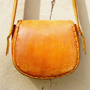 Vintage 70's Tooled Leather Shoulder Bag With Colorful Flower Design, Hand Made/Hand Painted Woven Leather Purse W/ Long Tan Leather Strap