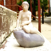 Vintage Signed Royal Copenhagen Edvard Eriksen Porcelain Little Mermaid Figurine Sculpture #4431, Nude Mermaid, Pastel Purple Glaze, 9" Tall