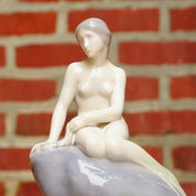 Vintage Signed Royal Copenhagen Edvard Eriksen Porcelain Little Mermaid Figurine Sculpture #4431, Nude Mermaid, Pastel Purple Glaze, 9" Tall