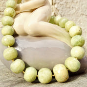 Vintage Faceted Green Stone Bead Necklace With Labradorite Clasp, Chunky Green Bead Necklace, Iridescent Gemstone, Unique Jewelry, 24 1/2" L