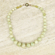 Vintage Faceted Green Stone Bead Necklace With Labradorite Clasp, Chunky Green Bead Necklace, Iridescent Gemstone, Unique Jewelry, 24 1/2" L