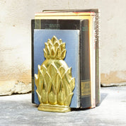 Vintage Brass Pineapple Bookends by Virginia Metal-Crafters Newport, Embossed Brass Bookends, Funky Home Decor, Hospitality Symbol, 6 1/2" H