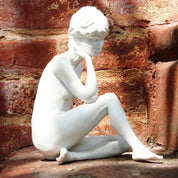 Vintage Signed W. Gawantka Kaiser Nude Woman In Meditation Porcelain Figurine #489, German Matte White Porcelain Bisque Statue, 9" H