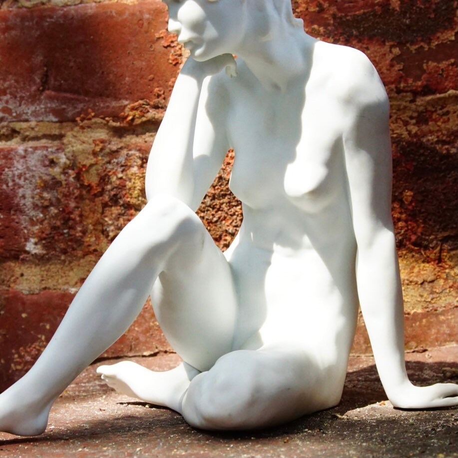 Vintage Signed W. Gawantka Kaiser Nude Woman In Meditation Porcelain Figurine #489, German Matte White Porcelain Bisque Statue, 9" H