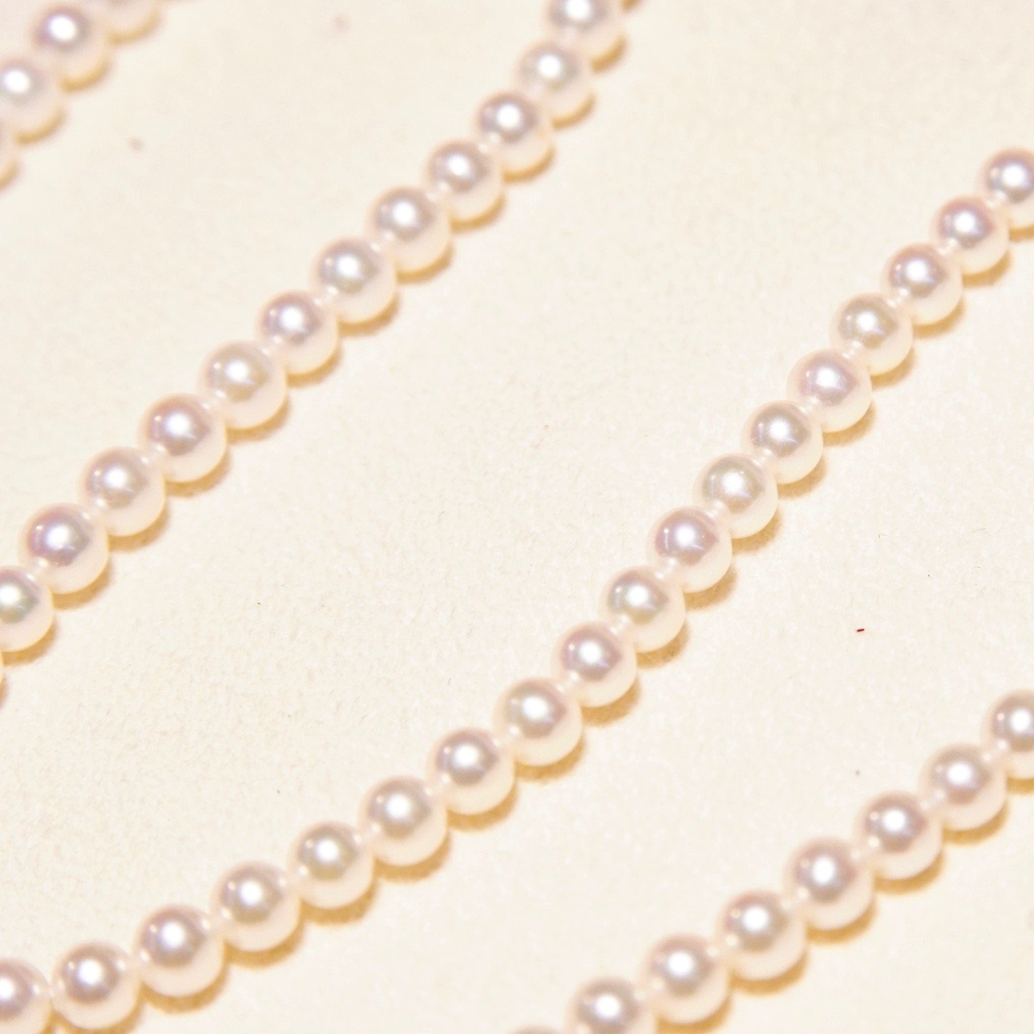 Vintage Mikimoto Cultured Pearl Necklace With 18K White Gold Charm & Clasp In Original Box, 4.5mm Pearls, Japanese Designer, 16.5" Long