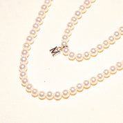 Vintage Mikimoto Cultured Pearl Necklace With 18K White Gold Charm & Clasp In Original Box, 4.5mm Pearls, Japanese Designer, 16.5" Long