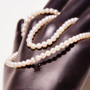 Vintage Mikimoto Cultured Pearl Necklace With 18K White Gold Charm & Clasp In Original Box, 4.5mm Pearls, Japanese Designer, 16.5" Long