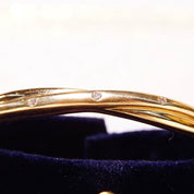 Vintage 14K Gold Diamond Bangle Bracelet, Yellow Gold Criss Cross Bangle With Accent Diamonds, .06 CT Brilliant Diamonds, 6 1/4" L