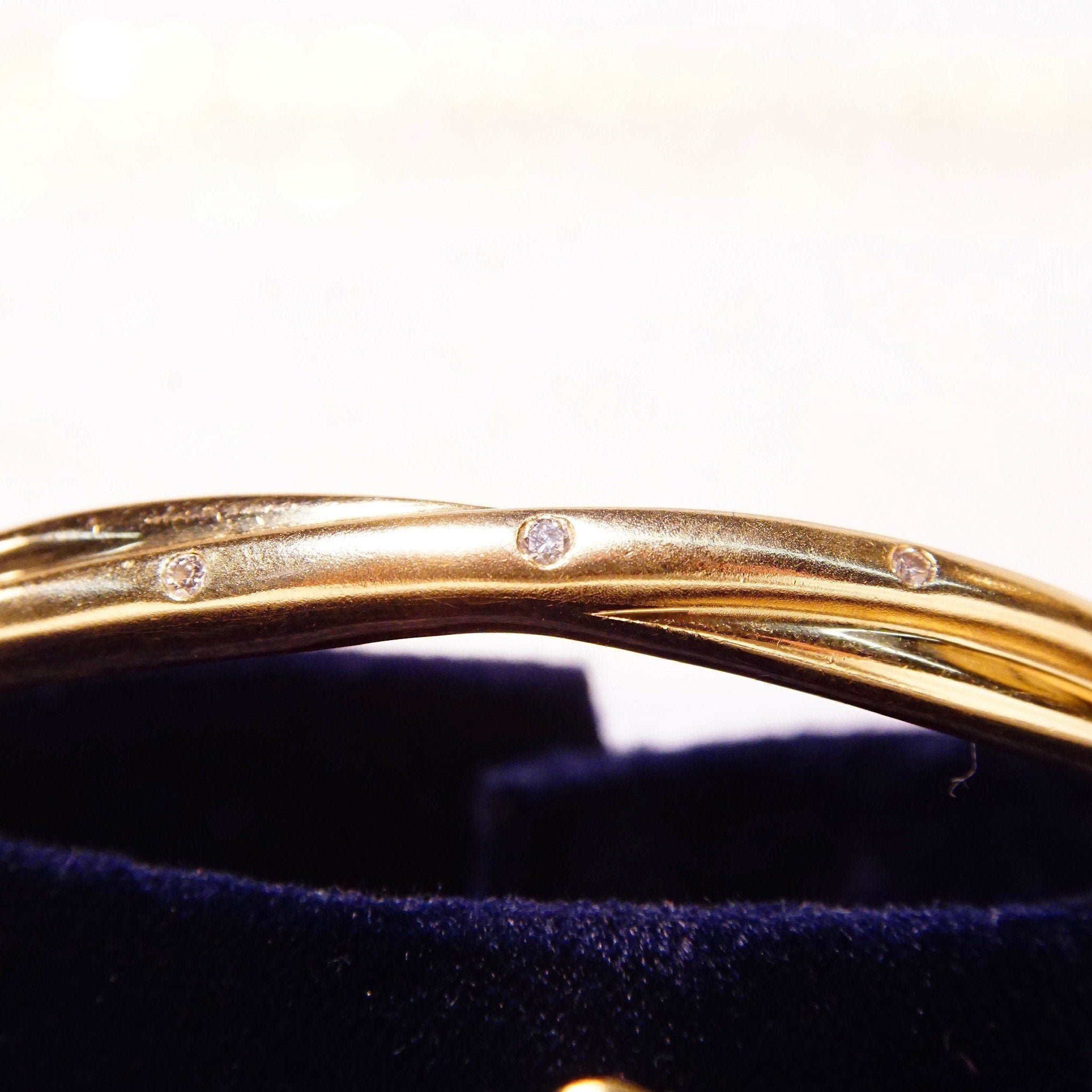 Vintage 14K Gold Diamond Bangle Bracelet, Yellow Gold Criss Cross Bangle With Accent Diamonds, .06 CT Brilliant Diamonds, 6 1/4" L