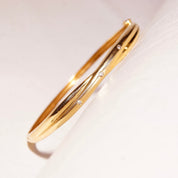 Vintage 14K Gold Diamond Bangle Bracelet, Yellow Gold Criss Cross Bangle With Accent Diamonds, .06 CT Brilliant Diamonds, 6 1/4" L