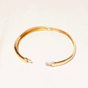Vintage 14K Gold Diamond Bangle Bracelet, Yellow Gold Criss Cross Bangle With Accent Diamonds, .06 CT Brilliant Diamonds, 6 1/4" L