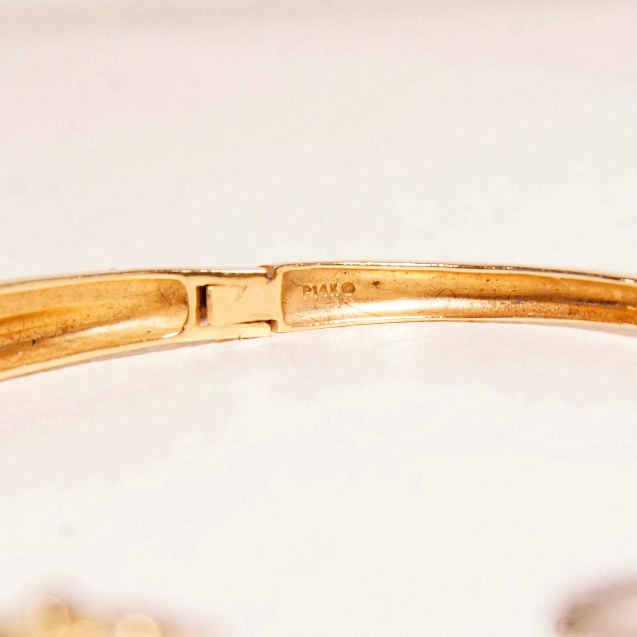 Vintage 14K Gold Diamond Bangle Bracelet, Yellow Gold Criss Cross Bangle With Accent Diamonds, .06 CT Brilliant Diamonds, 6 1/4" L