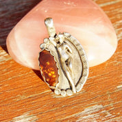 Vintage Signed Fire Agate Sterling Silver Nude Figure Pendant, Hammered Silver Frame, Nude Woman Pendant, Unique Brown Gemstone, 1 3/4"