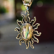 Vintage Sterling Silver Abalone Sun & Moon Pendant, Oxidized Silver Sun Pendant, Iridescent Shell With Silver Moon Overlay, Mexico 925