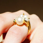 Vintage 14K Yellow Gold Pearl Cluster Ring, 5 Iridescent Pearls In Ornate Gold Setting, Art Deco/Nouveau, Hallmarked Lebold, Size 6 3/4 US