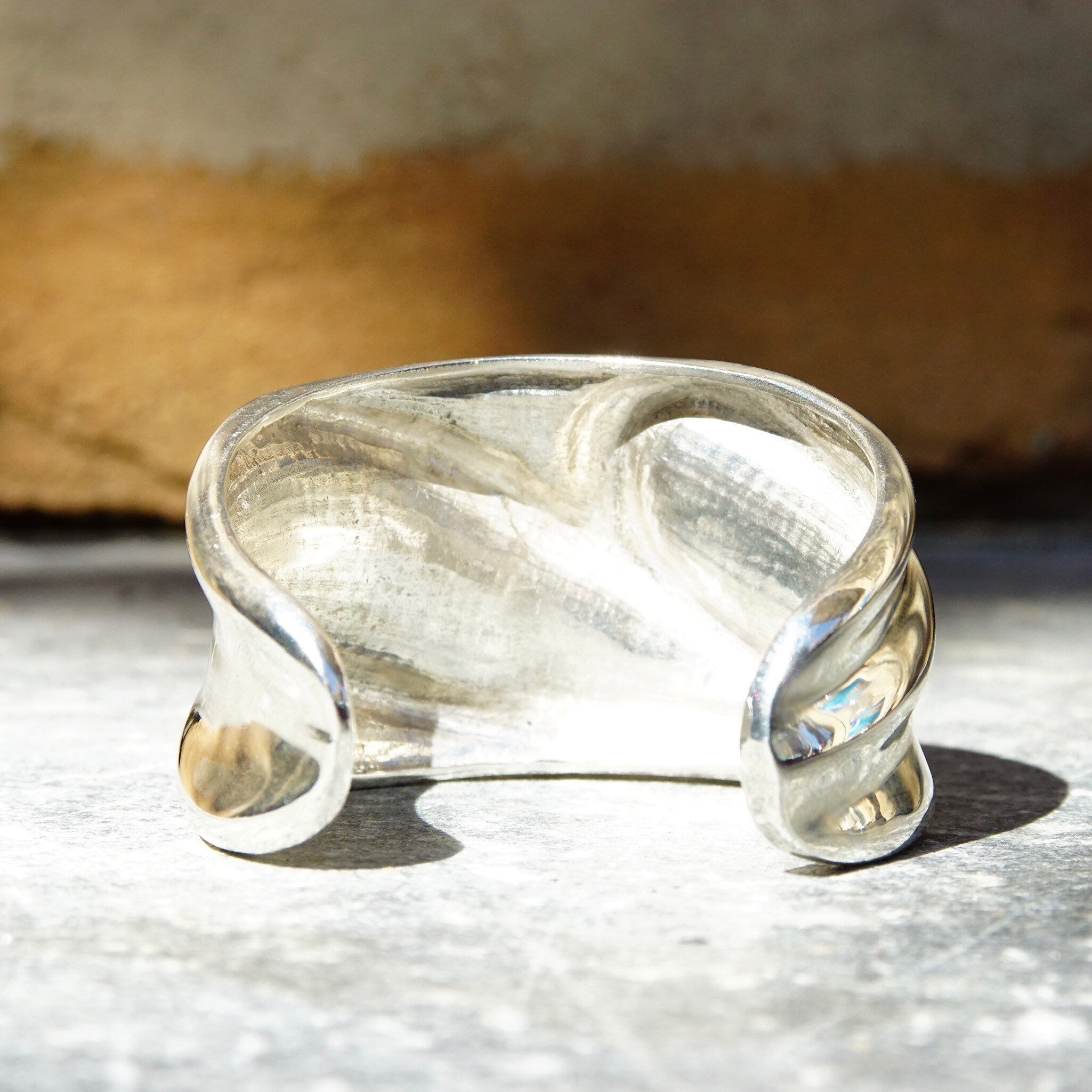Vintage Charles Kyprell Modernist Sterling Silver Sculptural Cuff Bracelet, Shiny Silver Ripple/Wave Cuff, Wide Cuff Bracelet, 5 3/4" L