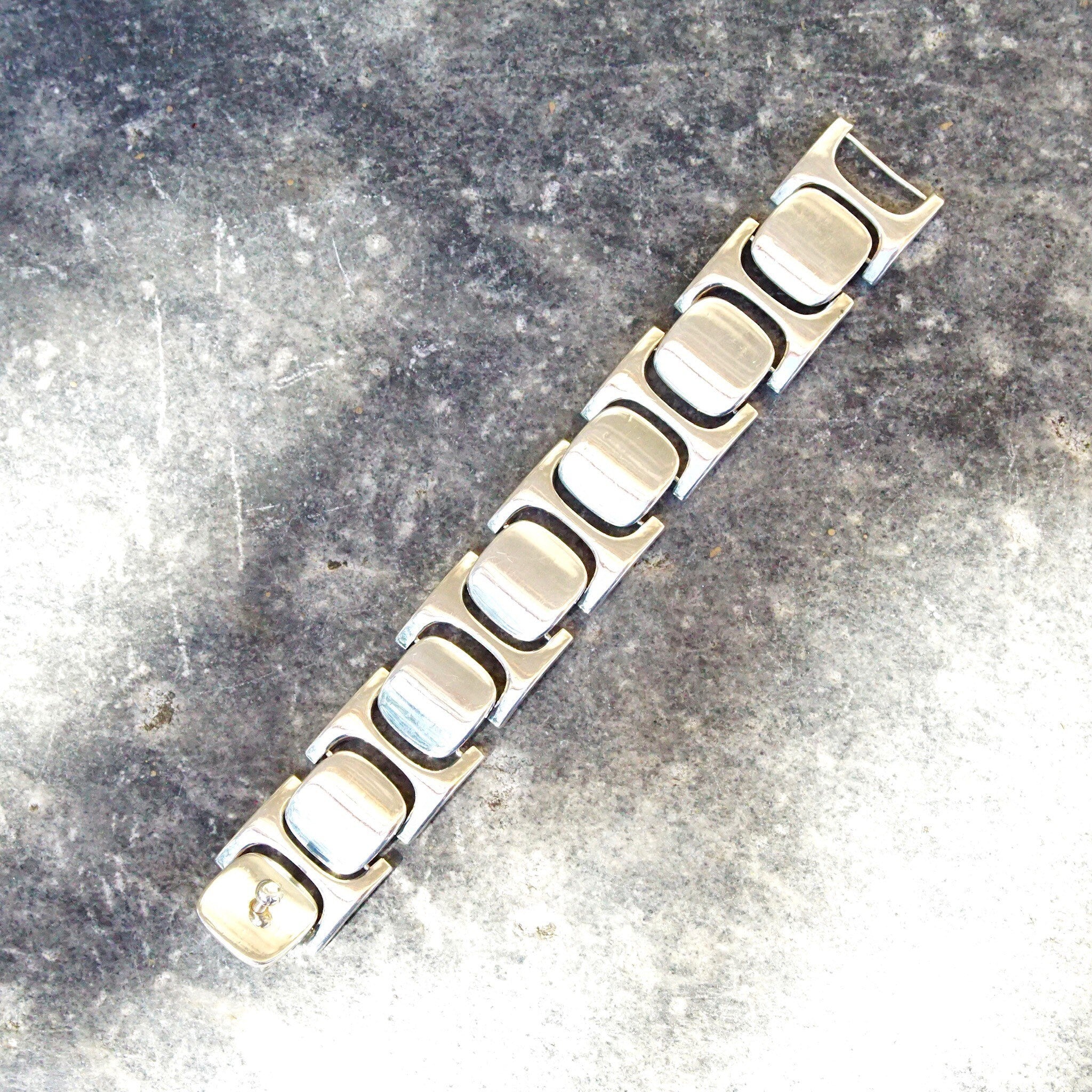 Vintage Signed Bent Knudsen Denmark Sterling Silver Bracelet No. 77, Heavy Silver Link Bracelet, Modernist Scandinavian Jewelry, 7" Long