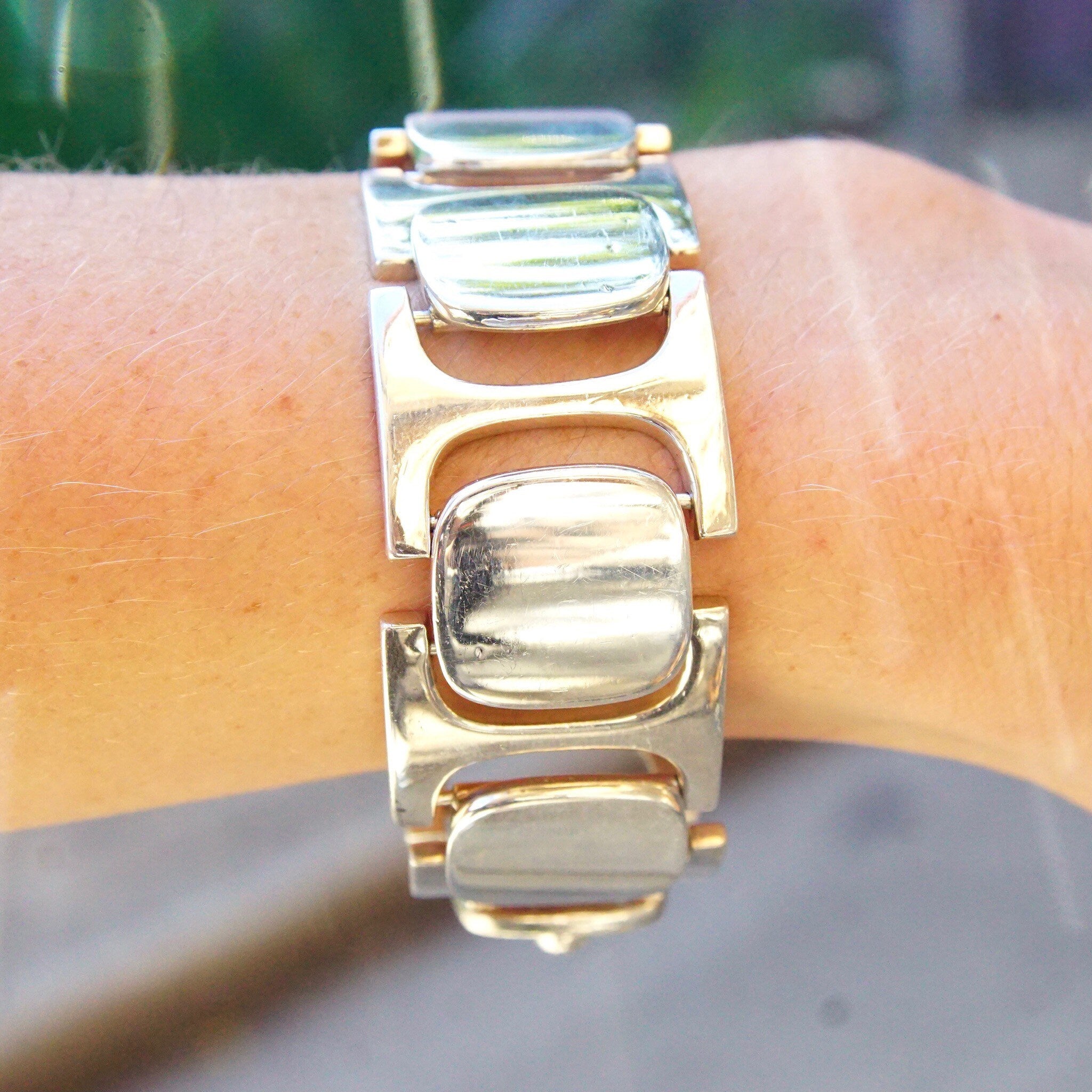 Vintage Signed Bent Knudsen Denmark Sterling Silver Bracelet No. 77, Heavy Silver Link Bracelet, Modernist Scandinavian Jewelry, 7" Long