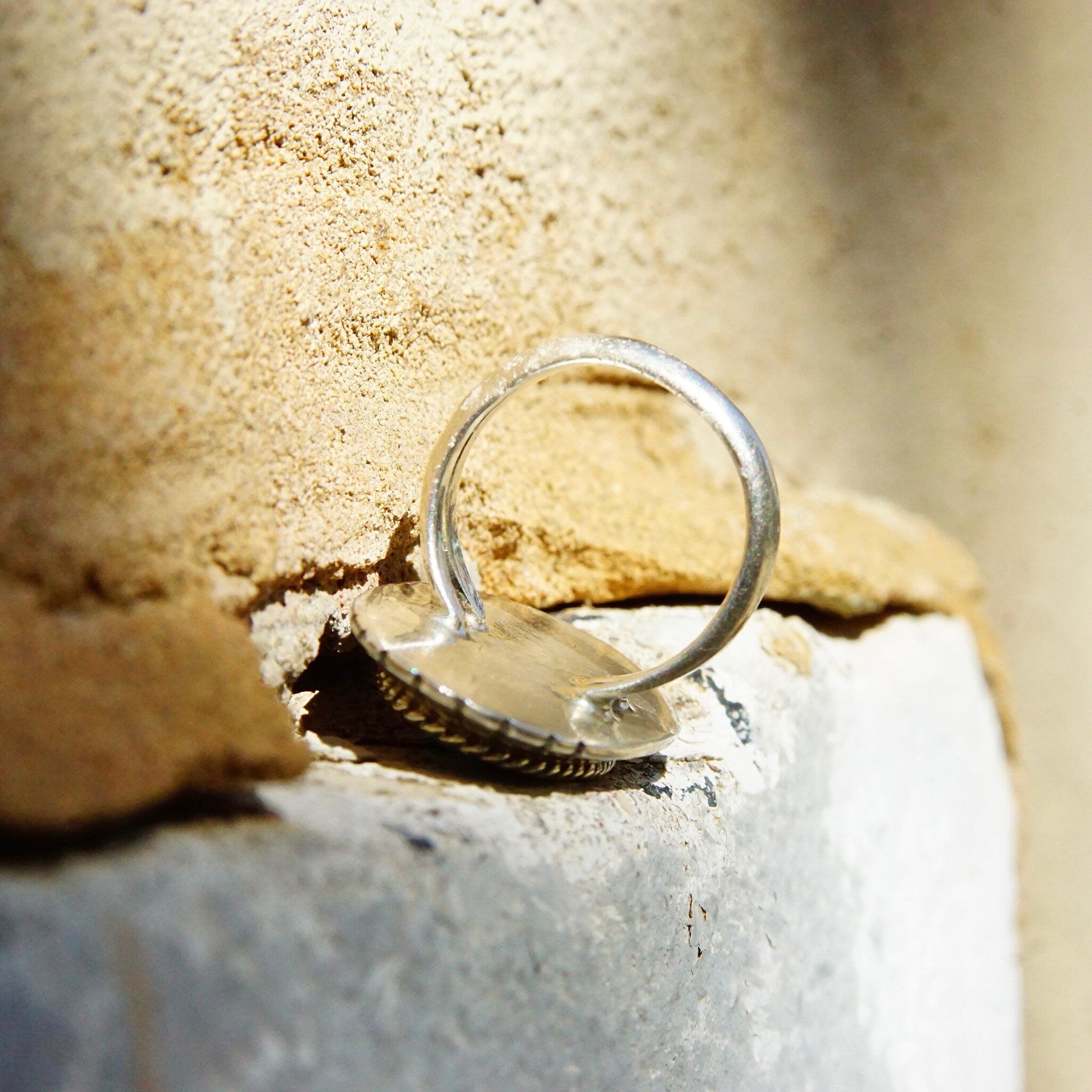 Vintage Native American Sterling Silver Turquoise Ring, Long Silver Face With Engraved Lines, Blue Turquoise Gemstone, Size 6 US