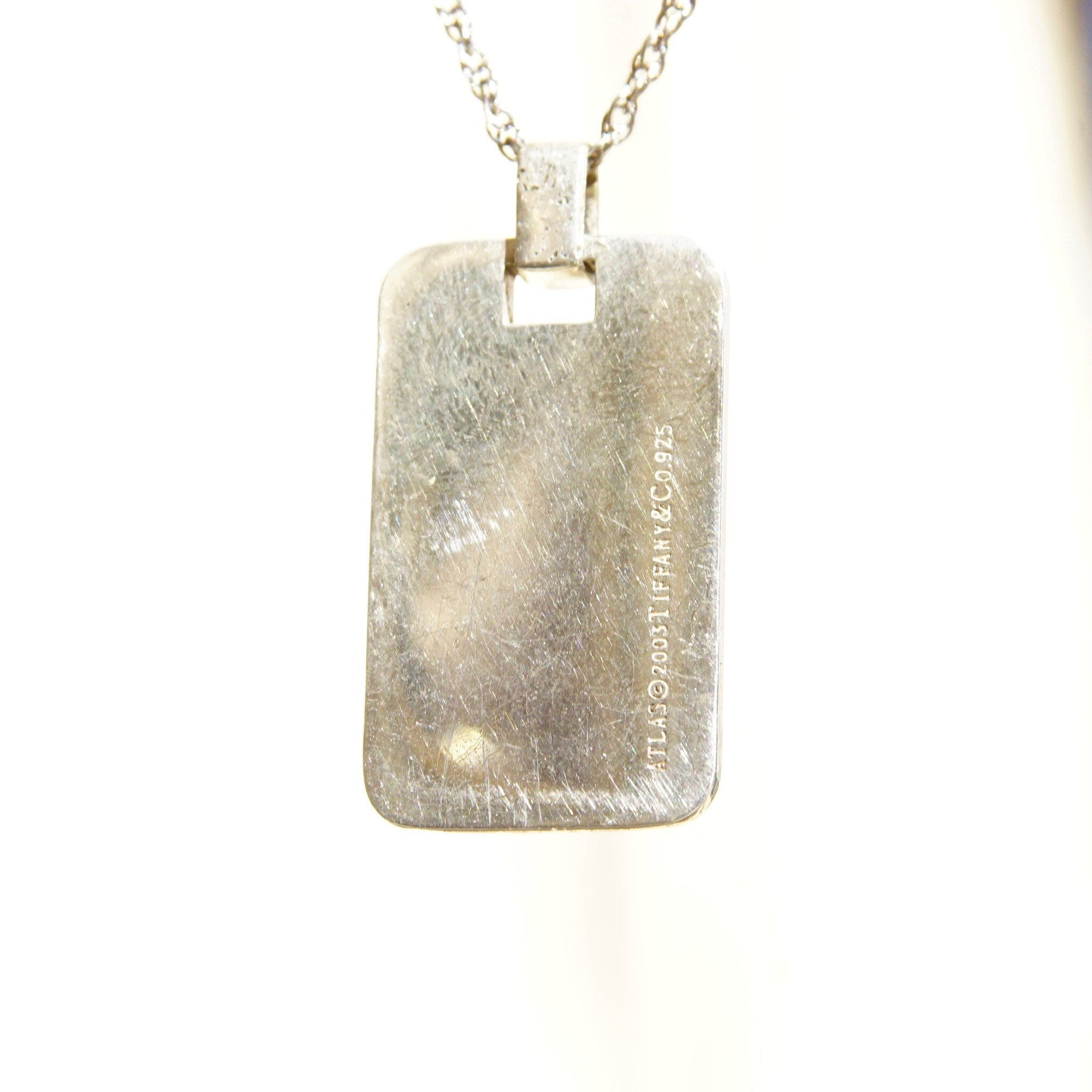 Retired 2003 Tiffany & Co. 925 Atlas Pendant, Solid Sterling Silver Dog Tag Style Pendant, Roman Numerals, NO CHAIN or BOX, 1 3/8" L